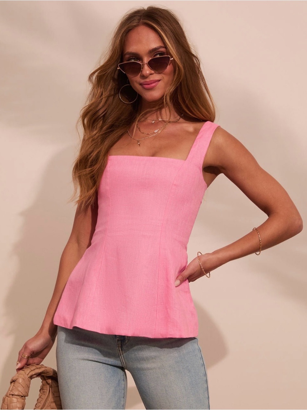 Vici Pink Square Neck Peplum top